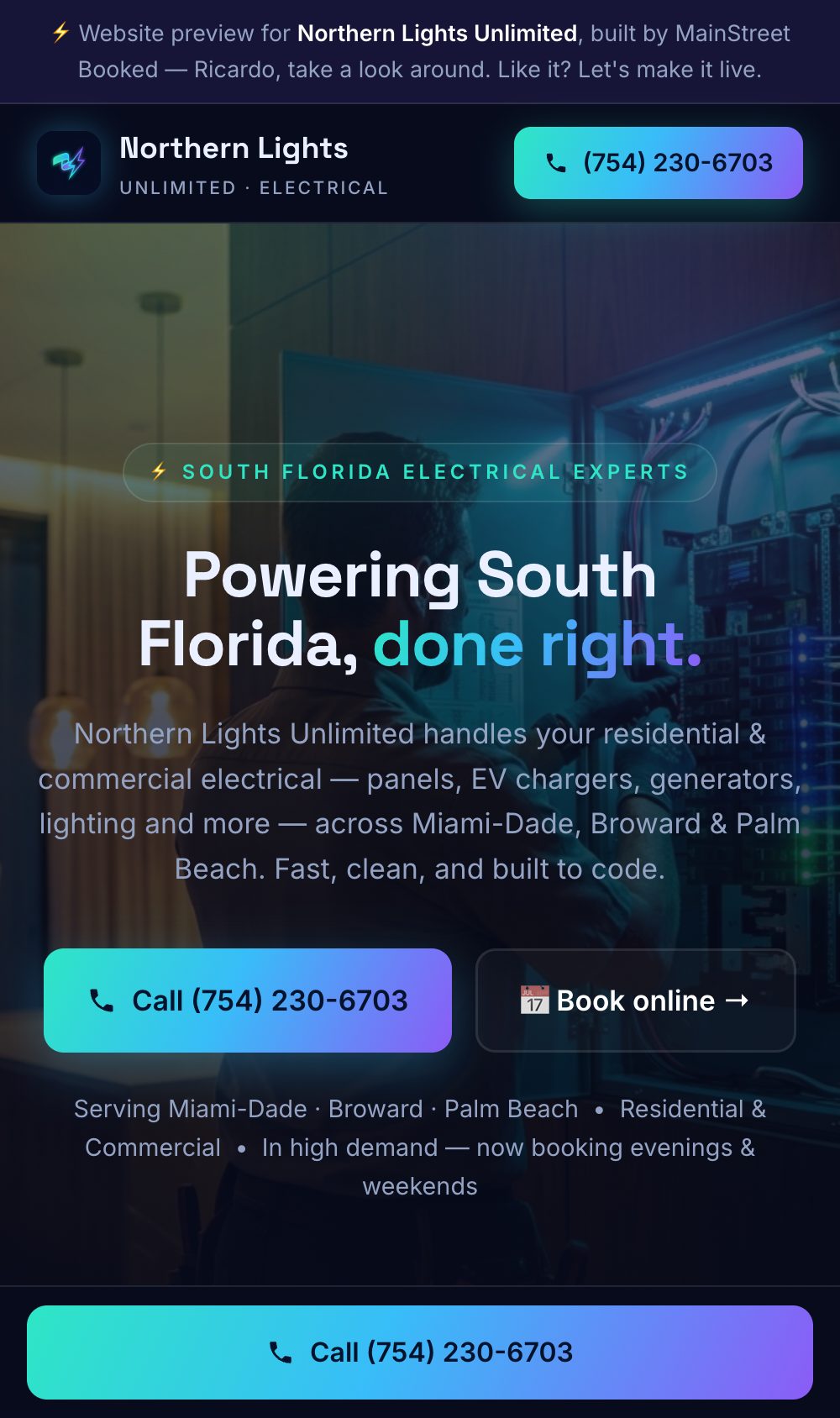 A live client website built by MainStreet Booked